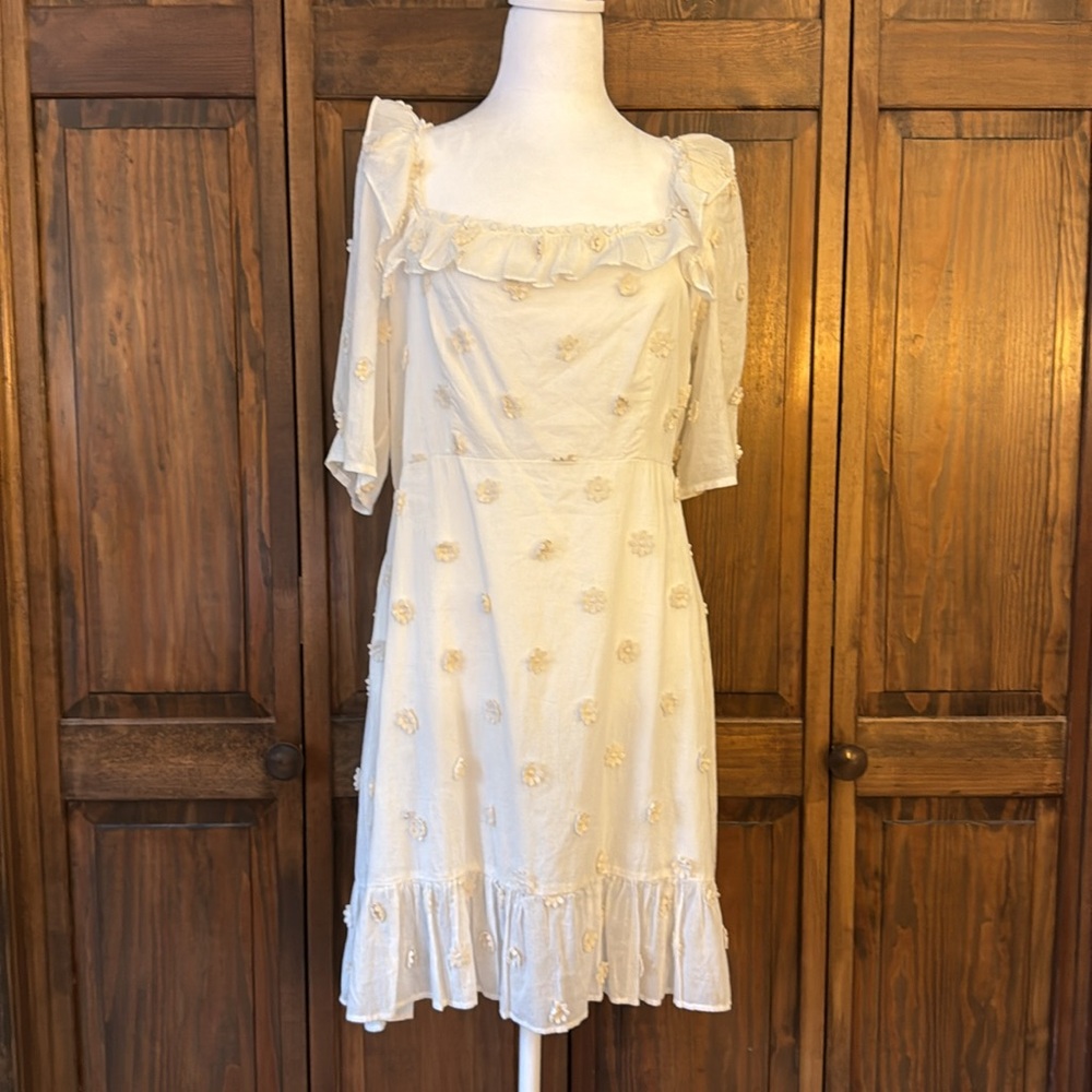 RIXO Camile Floral-Appliquéd Lace Embroidered Cotton-Gauze Dress Cream NWT US 10 - Picture 9 of 16